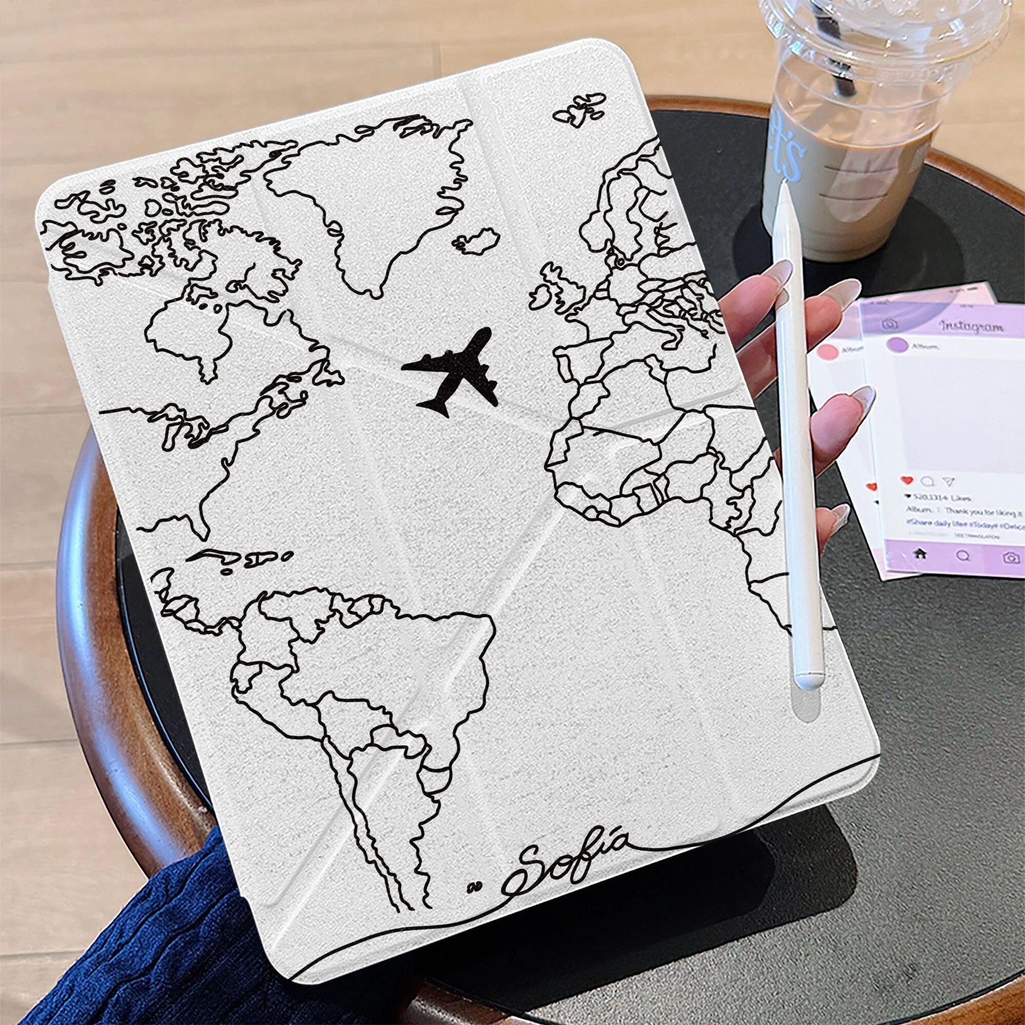 Simplified World Airplane Map Y2K Y-Fold Cover For iPad Pro 13 11th M5 M4 12.9 A16 10 8 7 9th 10th Air 11 M2 M3 Mini Tablet Case