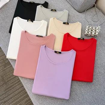 150キロプラスサイズの女性のバスト124-144春ラウンドネックロングスリーブトップルーズ底入れシャツ4XL 5XL 6XL 7XL 8XL 7色