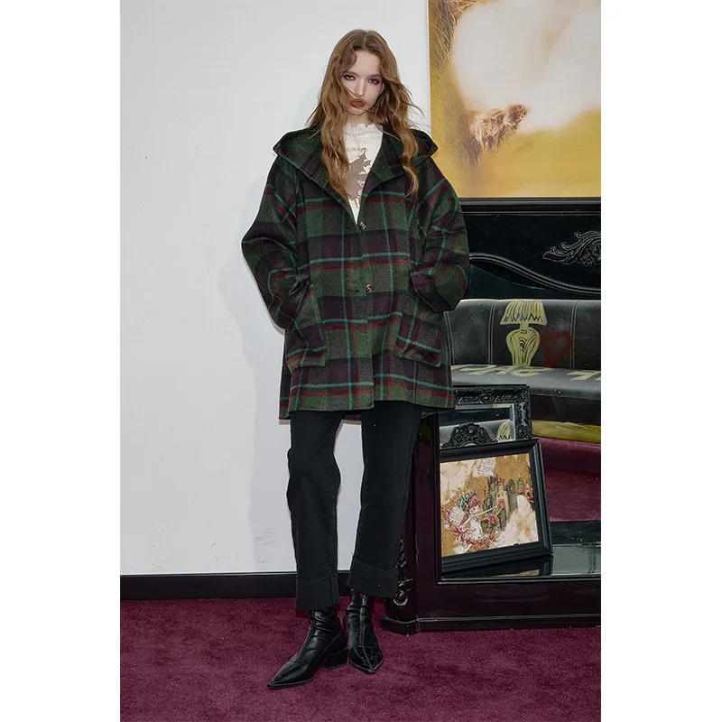 ELFSACK 2025 الخريف الوافدين الجدد عارضة منقوشة المرقعة الشتاء فضفاض أسفل سترة للمرأة #4