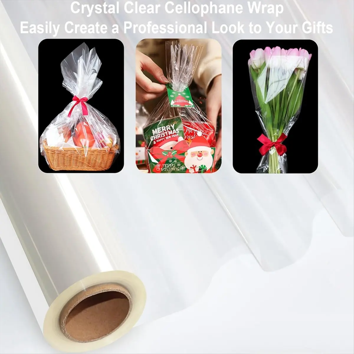 A97G 100Ft Clear Cellophane Wrap Roll 34In X 100Ft Extra Wide Clear Wrapping Paper,Transparent Thicker Clear Cellophane Paper
