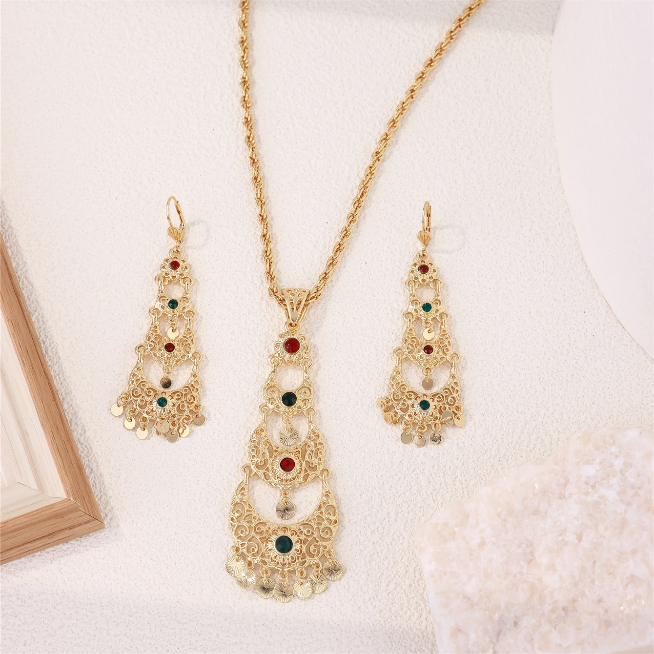 Algerian Bridal Jewelry Necklace Earrings Set Empty Carved Jewelry Women Wedding Party Gift Jewelry