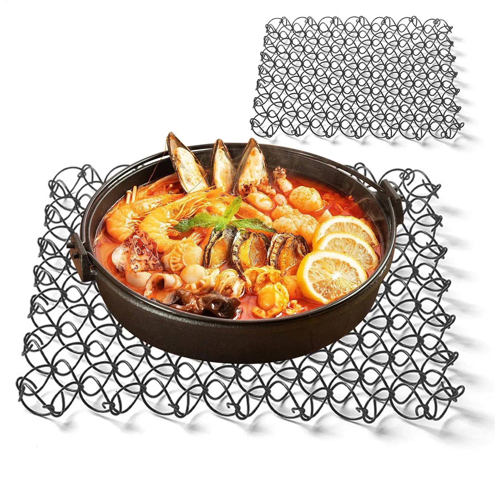 أدوات المائدة بساط معزول الربيع مكافحة تحرق وسادة سلك حلزوني الركيزة العزل الحراري وسادة أدوات مائدة من الفولاذ المقاوم للصدأ حصيرة للتخييم