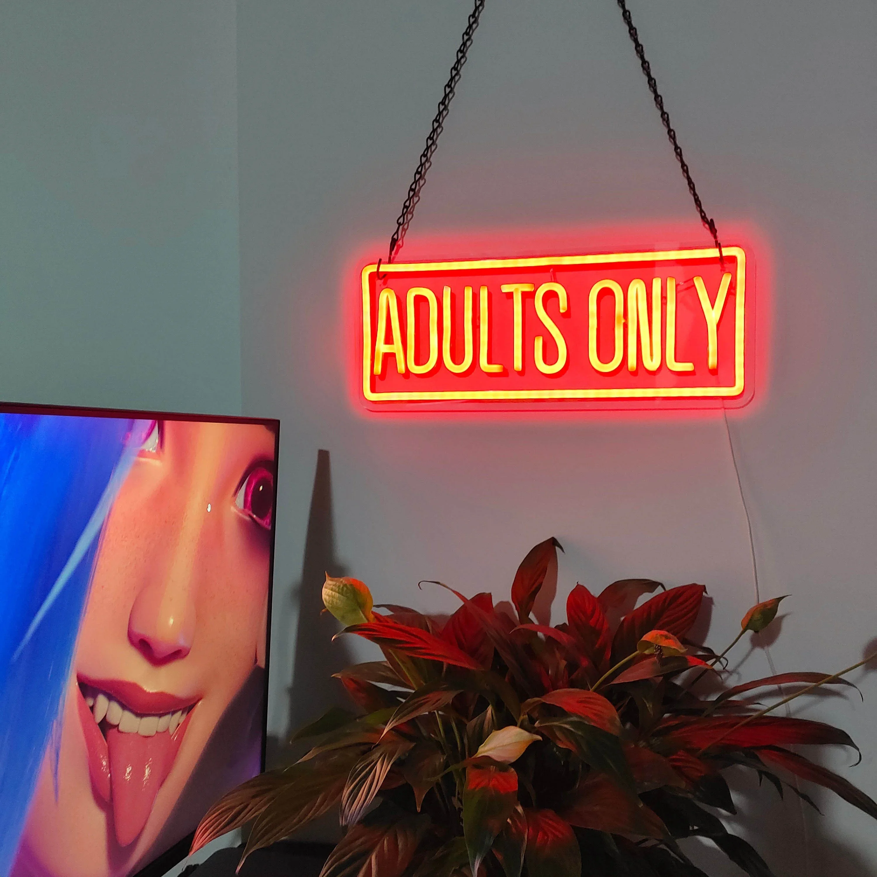 Bold Red 'Adults Only' Neon Sign: Versatile Wall Decor for Party, Bedroom & Man Cave USB-Powered