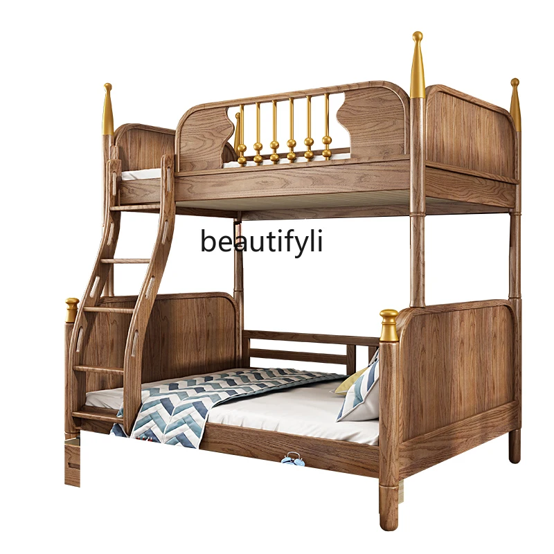 Light luxury upper and lower beds Bunk beds Two-layer high and low  Mother   ash wood All solid wood