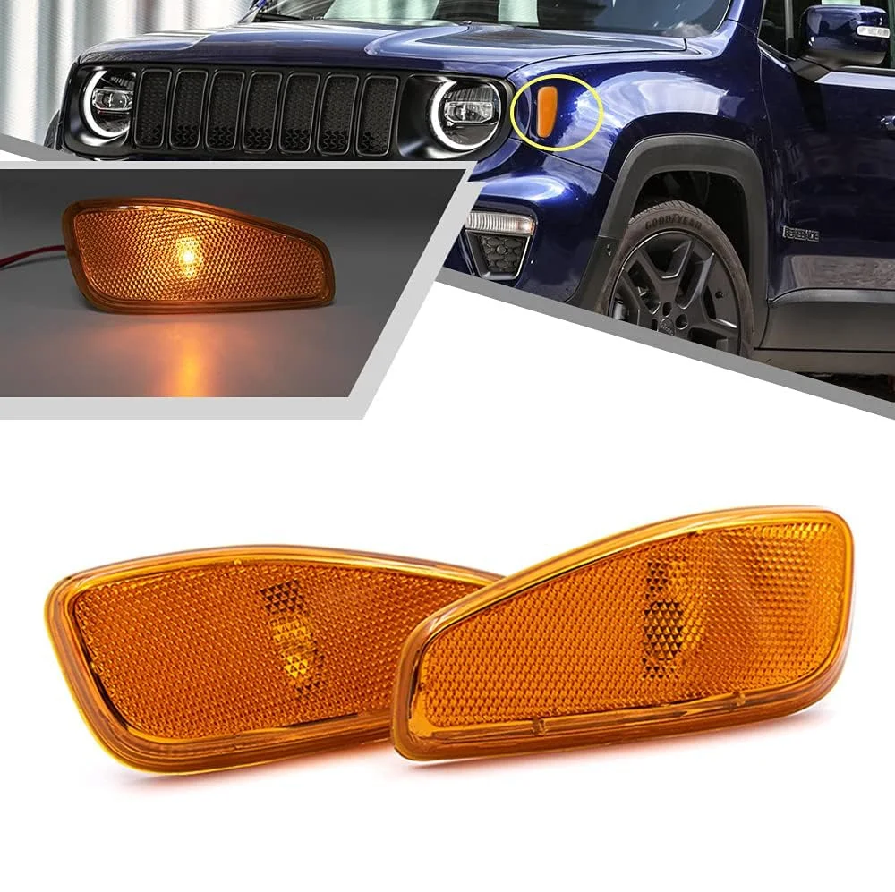 2PCS For Jeep Renegade BU 2014 2015-2021 Repeater Reflection Warning Front LED Side Marker fender Lights Turn Signal LED Lamp