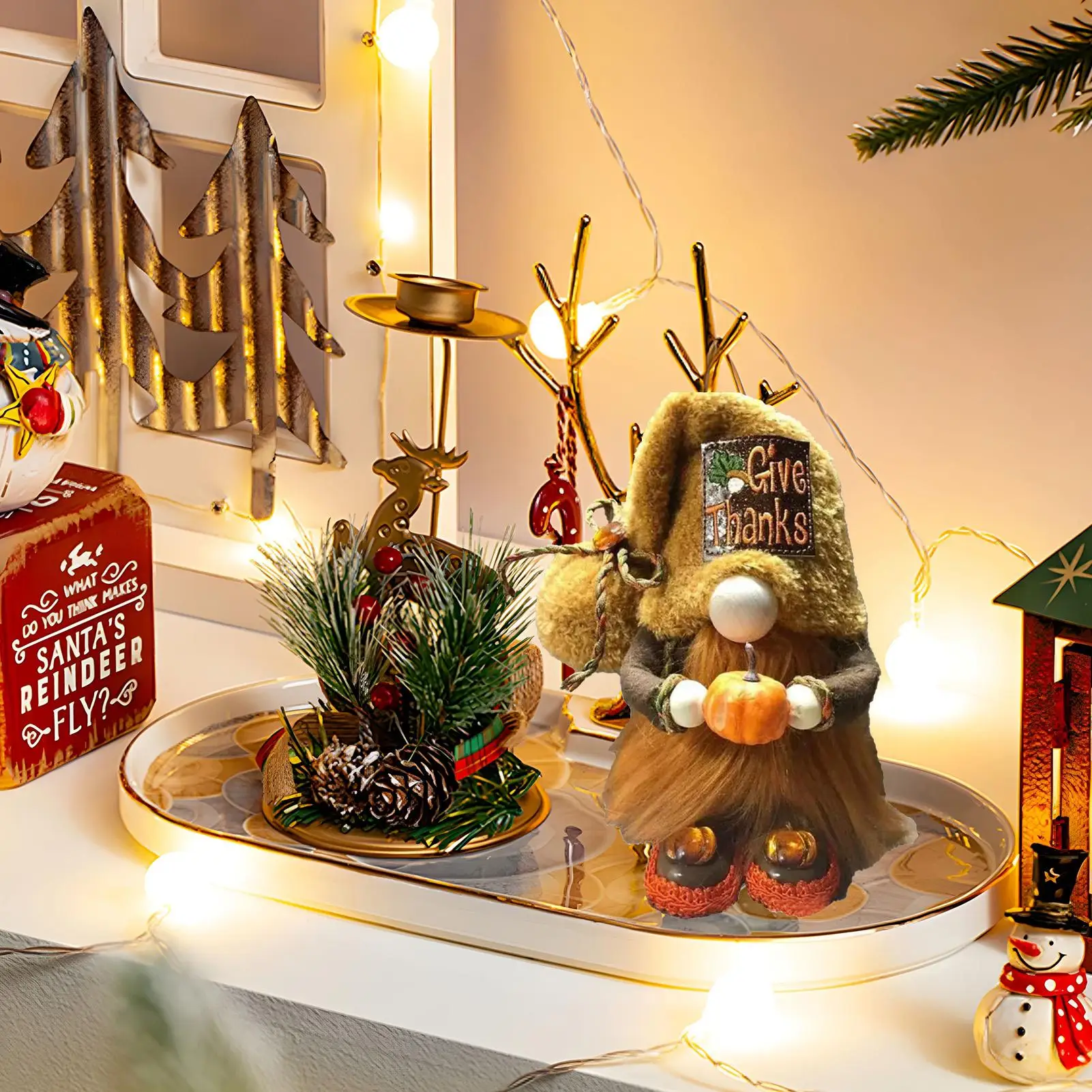 

Gnome Plush Doll 11.8 Inch Soft Swedish Tomte Desktop Halloween Collectible Figurines For Christmas Fall Thanksgiving Winter