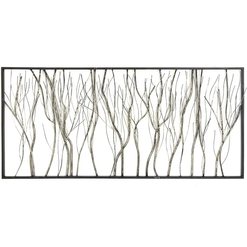 

Metal Tree Home Wall Decor Distressed Dimensional Branch Wall Sculpture with Black Frame, Wall Art 48" x 2" x 22", Silver