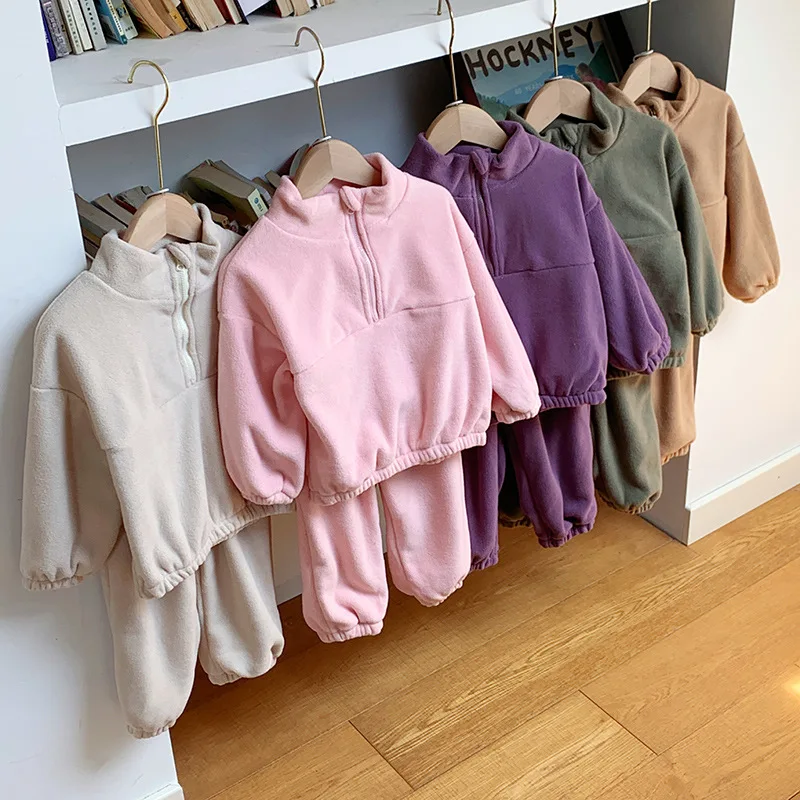 

Kids Tracksuit Fleece-Lined Hoodie & Sweatpants Two Pieces Children Clothing Set Casual Sport Warm Winter Outfits for Boys Girls