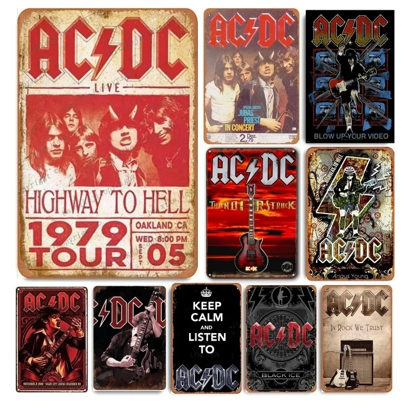 AC DC Vintage Heavy Metal Music Cool Classic Rock Band Metal Tin Sign for Home Restaurant Cafe Bar Art Wall Decoration Gifts