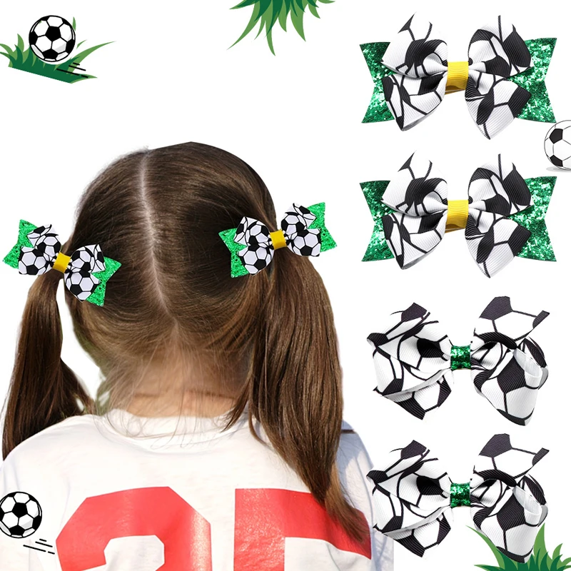 

Football Print Hair Ornament European And American Fan Headwear Girl Bow Hairpin Sporty Style Fashion Hair Accessory