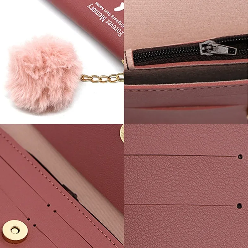 Schmetterling Designer Frauen Lange Brieftaschen PU Leder Geld Tasche Solide Wolle Ball Bogen Clutch Tasche Große Kapazität Karte Tasche Geldbörse