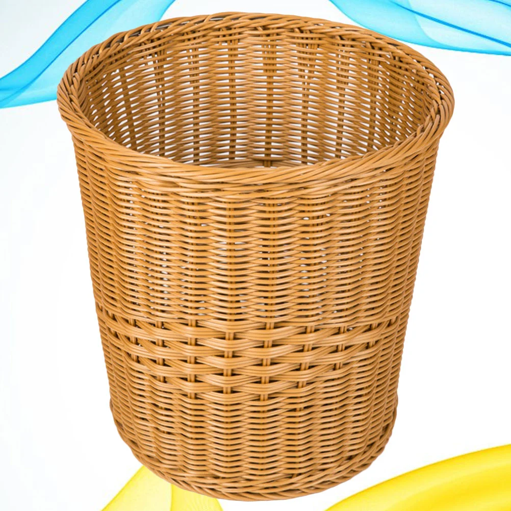 

1pc Round Imitation Ratton Waste Basket Laundry Basket Kids Toy Storage Basket Large Dirty Clothes Storage Container