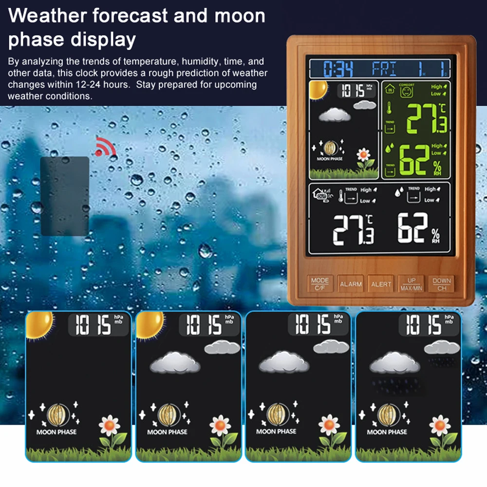 Multifunctional Weather Station Wireless Thermometer Temperature and Humidity Monitor Weather Forecast Clock Backlight Barometer