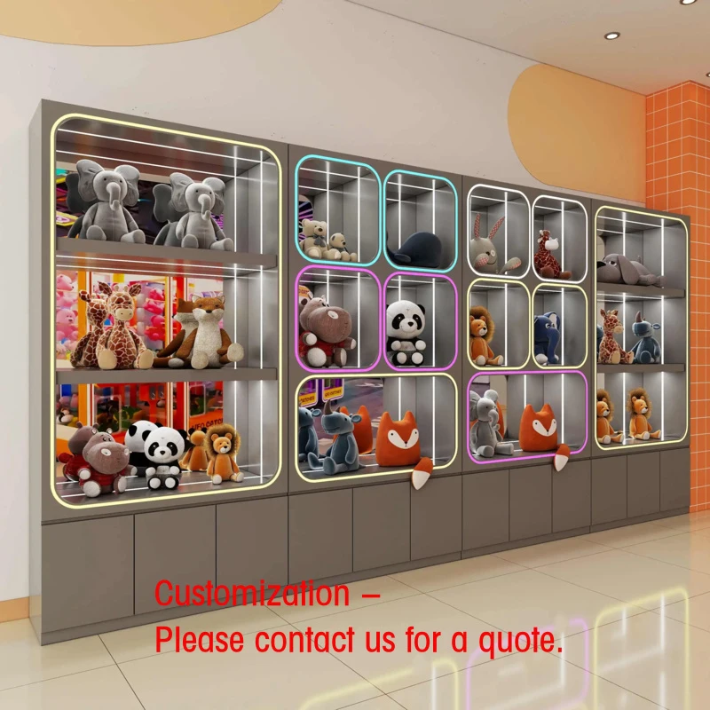 custom.LED-Lit Acrylic Plastic Tiered Heavy Duty Glass Back High Quality Durable Ladder Shelf Toy Display