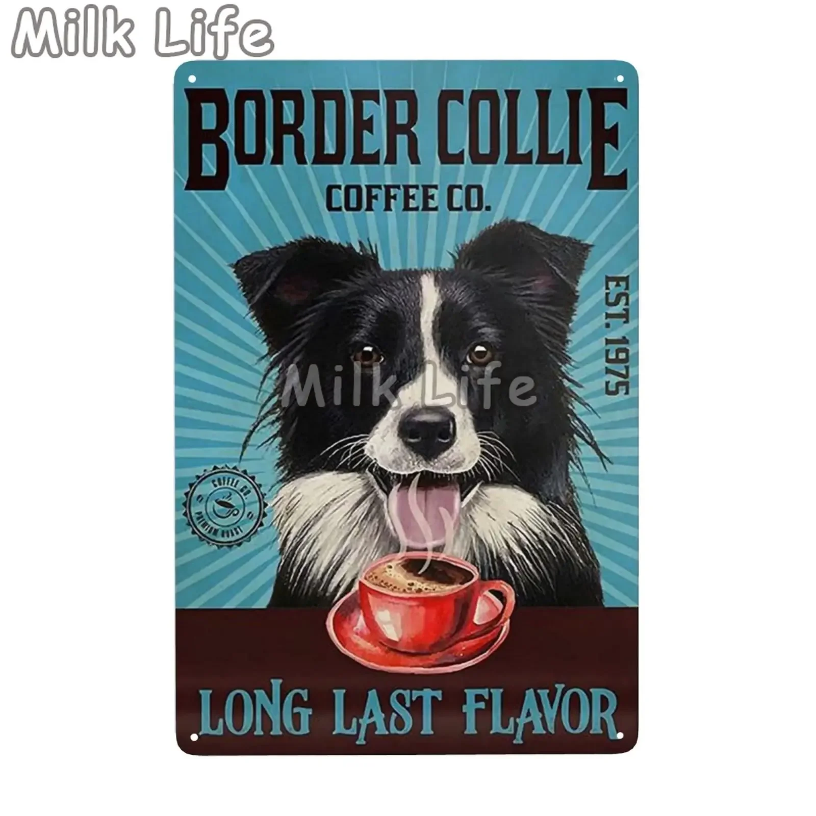 Metal Tin Sign Vintage Funny Border Collie Dog for Coffee Bathroom Toilet Pet Shop Home Sweet Home Sign Bedroom Art Wall Decor