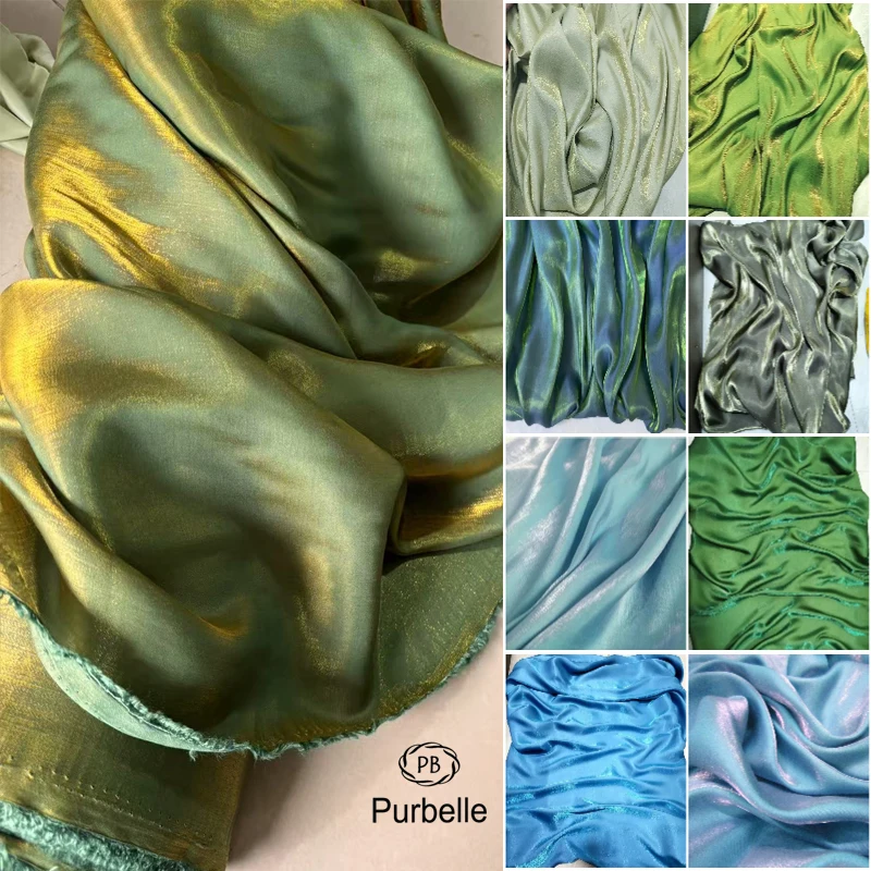 

Emerald Gold Iridescent Satin Fabric - Liquid Drape for Couture Dresses & DIY Fashion | Silk-Like Background Material
