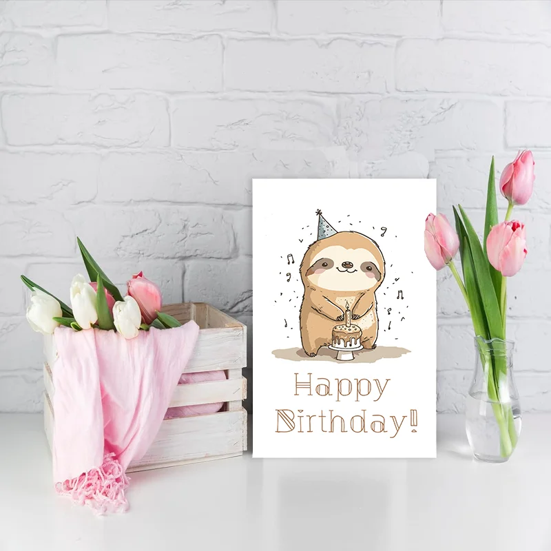 1 pc funny birthday card with cute sloth design. Creative greeting card, perfect gift for family, friends and colleagues.