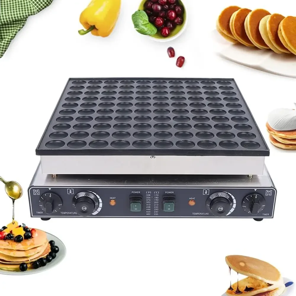 

3400W Mini Pancake Baker, 100PCS Commercial Mini Pancakes Maker hine, φ45*10mm Single Pancake Size, 50-300°C, Electric Muin Wale