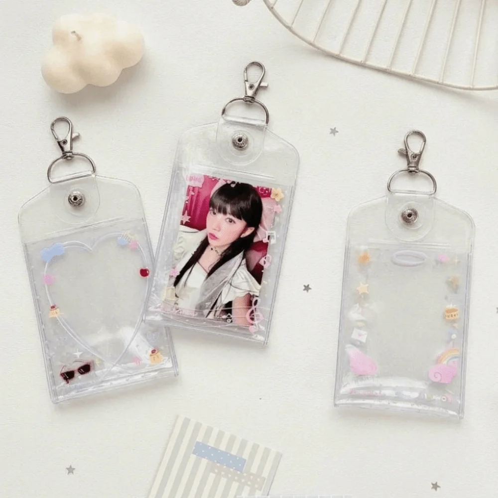 Cute PVC Kpop Card Holder Clear 3 Inch Album Binder with Keychain Photocard Sleeve