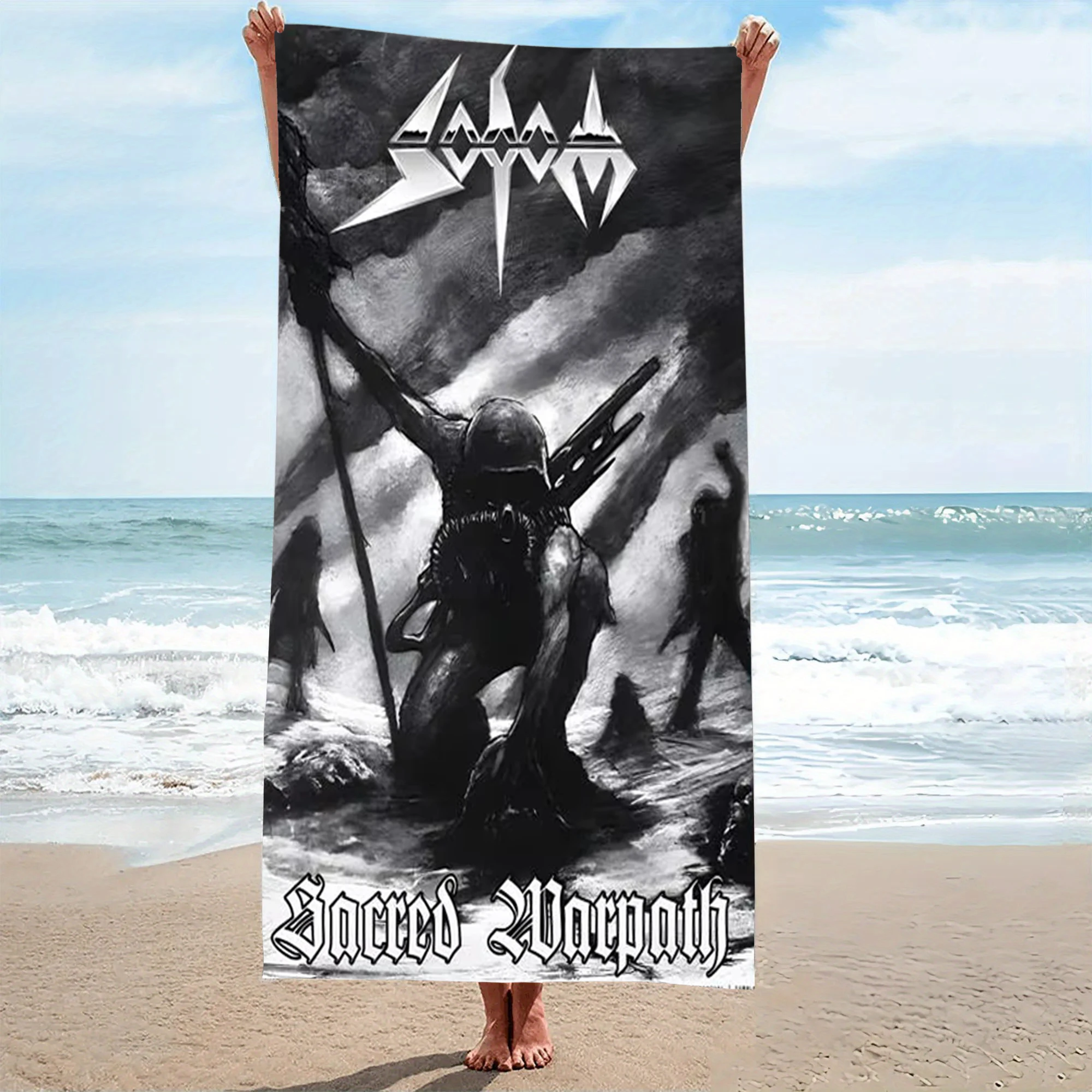 1pc Sodom Sacred Warpath Beach Towel Microfiber Quick Dry Metal Bath Towel For Pool Beach Travel Extreme Metal Fans Gift