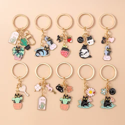 Leuke Emaille Cartoon Kat Sleutelhanger Potplant Bloem Sleutelhanger voor Vrouwen Meisjes Handtas Hangers DIY Handgemaakte Sieraden Gift