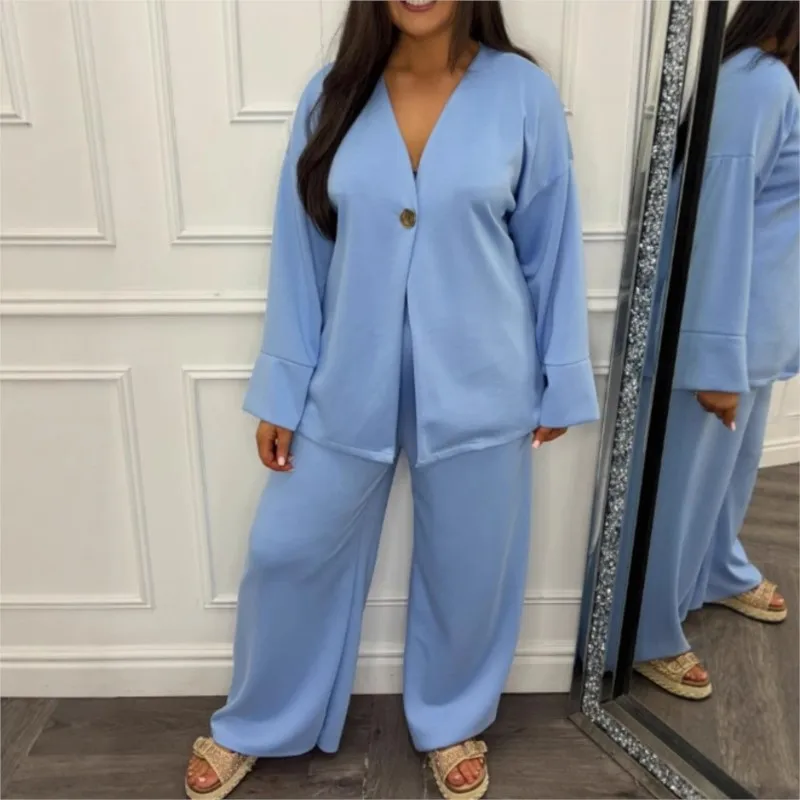 Sexy V-neck Loose Top Wide Leg Pants Fashionable Hoodie Two-piece Set Autumn Winter Women's New Casual Long Sleeved Pants Set