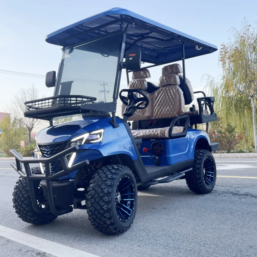 Street Legal 2+2 Seater Electric Golf Cart With Foot Operated Park Brake Chair Black Leather With Headrest Ball Washer Golf Cart