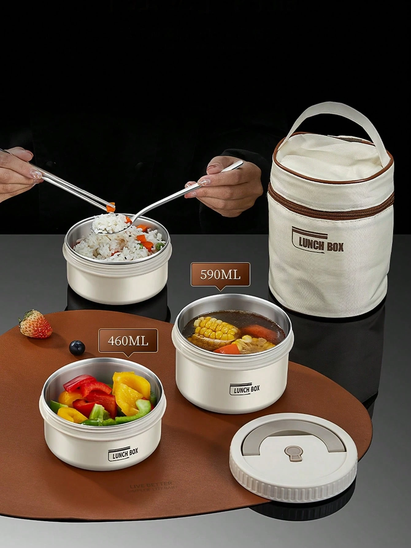3Pc/1Pc 304 Stainless Steel Insulated with Cover Thermal Lunch Box, Leak-Proof Portable Bento Box for Office Workers & Students