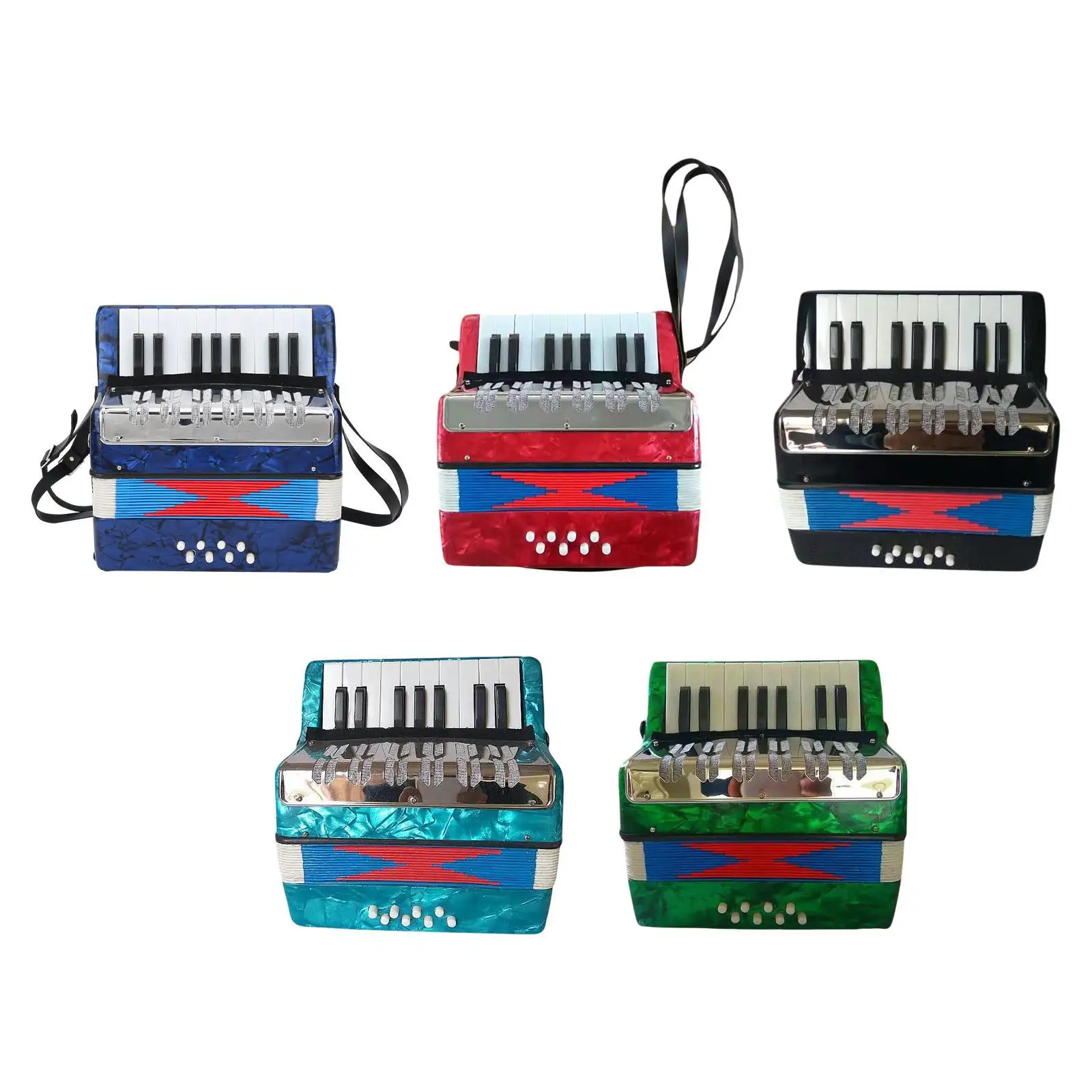 17 Keys 8 Bass Piano Accordion Wooden Early Learning Musical Instrument for Birthday Gift Beginner Kids Boys Girls Music Lovers