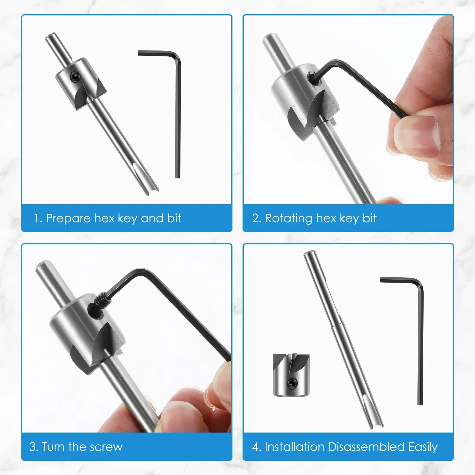 8Pcs Pen Barrel Trimmer Kit Sturdy Woodworking Mill Trimmer with 3/4inch Cutting Head Cutter Pilot Cutter Shafts with Hex Wrench