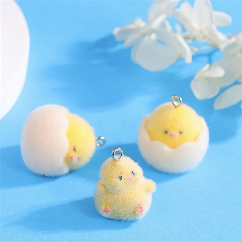 

Winter style 30pcs/lot color flocking effect animals cartoon chickens shape resin dolls beads diy jewelry accessory