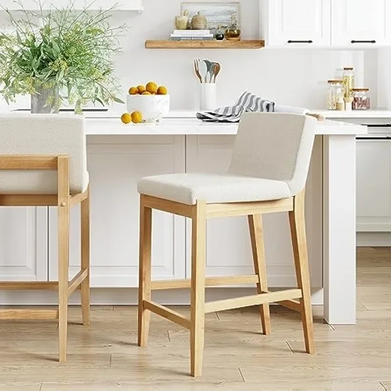 Gracie Modern Counter Height Bar Stool with Back, Counter Stool Upholstered Chair with Natural Textured Linen and Brushed