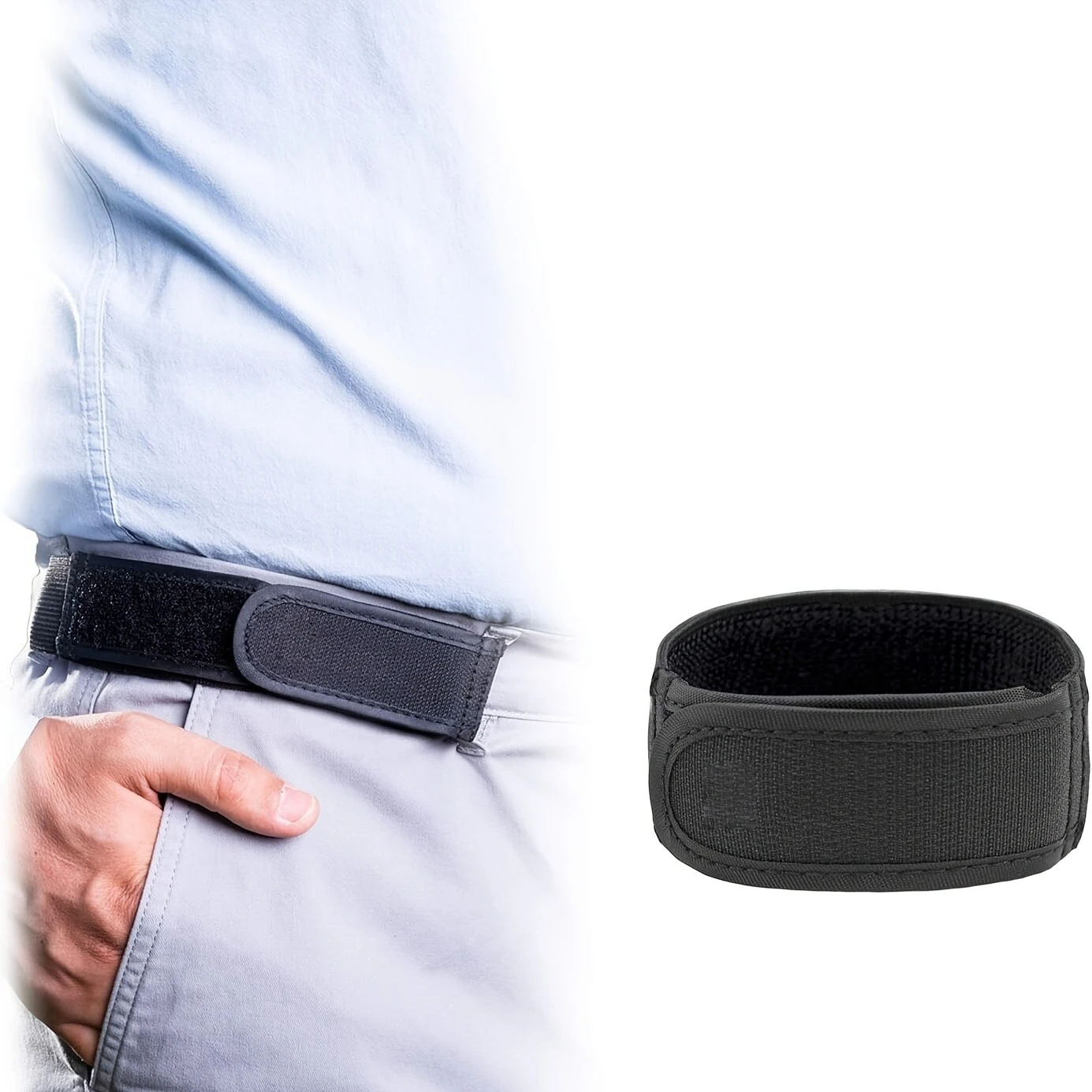 1Pc Men‑Women Casual Lazy Elastic Belt, Single‑Side Hook‑and‑Loop Buckle‑Free Nylon Strap, Portable Adjustable Waist Belt