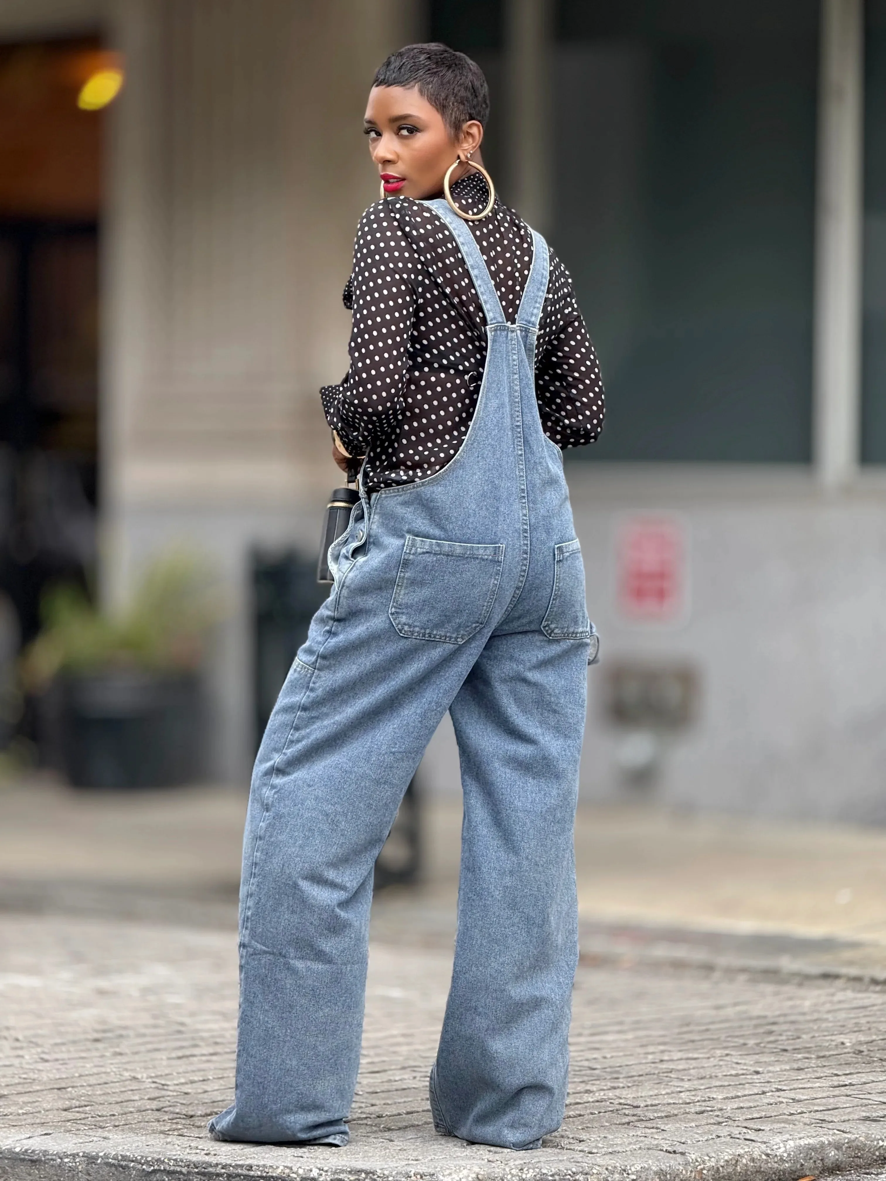 Women'S Non-Stretch Denim Jumpsuit - Wide Leg Accordion Pants with Deep Heel Pockets, Spaghetti Strap & Lace-Up Waist, Solid Col