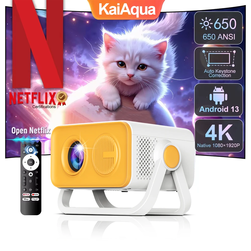 

KaiAqua Native Portable Projector 4K HT23PRO 1080P Auto Focus Keystone Correction BT5.2 Android 11 WIFI6 360° Home Cinema NEW