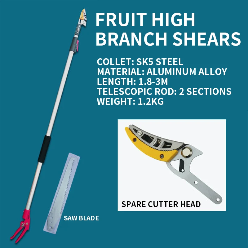 Fruit Picking High Branch Shears Telescopic 1.8-3M Pruning Shears Manual Tree Pruning Saw Orchard Picking Utensils