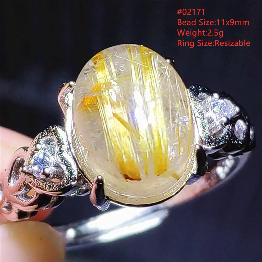 Natural Gold Rutilated Quartz Adjustable Ring 925 Silver Cat Eye Rutilated Ring Rare Women Men Jewelry AAAAAA