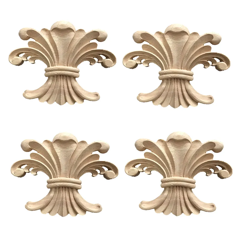 

4PCS 15x12cm Wood Carved Corner Onlay Furniture Home Decorations Unpainted Wood Applique for Cabinets Door Furniture Decor