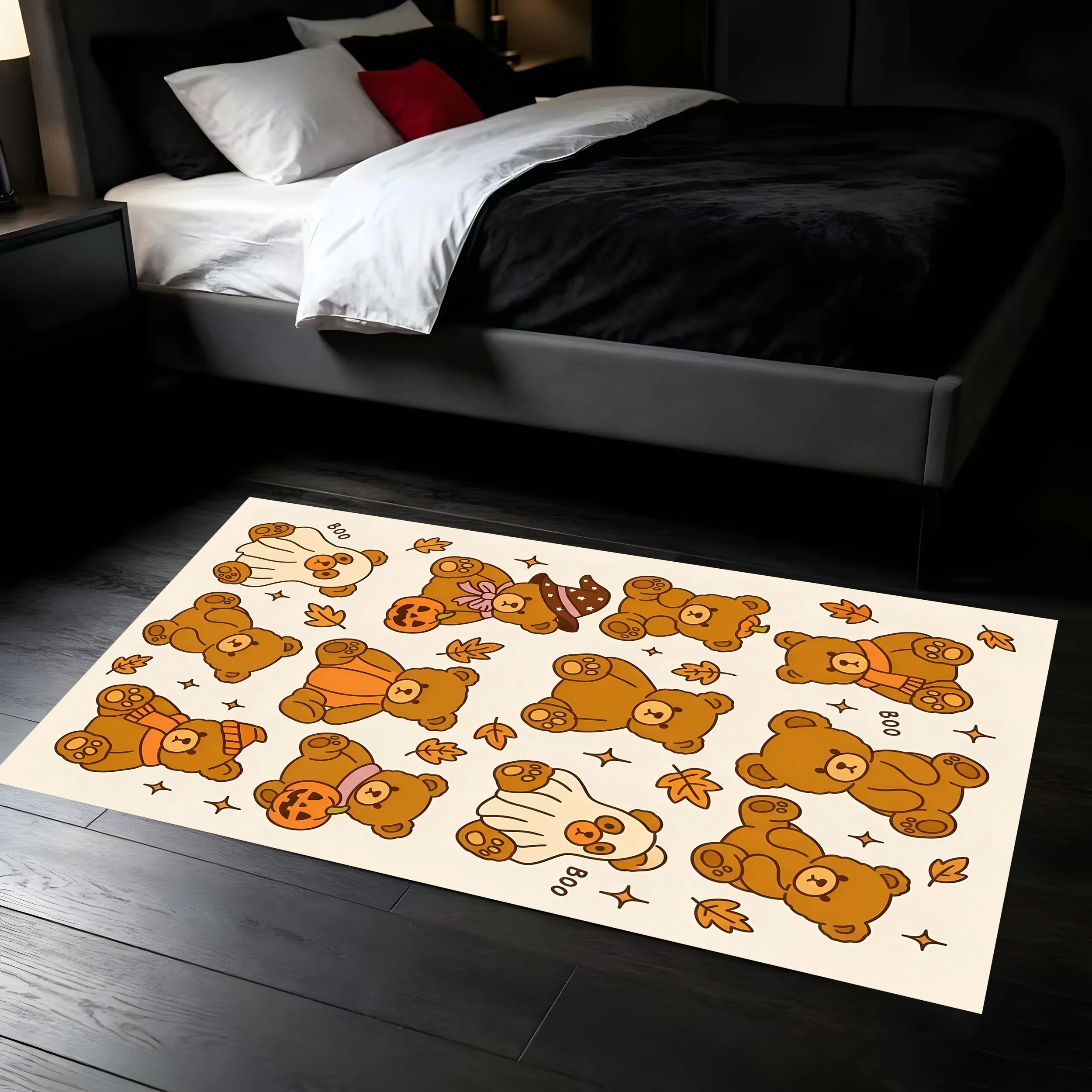 2D Halloween Rug Cute Bear Design Boo Cartoon Logo Adorable Soft Eye Catching Full Halloween Fun Carpet