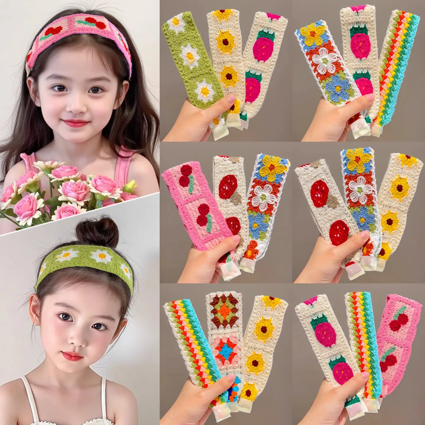 夏らしい、小さくて可愛らしい花柄のマジックテープ式ヘアバンド。子供用の、髪の毛を整えるのに便利な、甘い雰囲気のヘアピン。