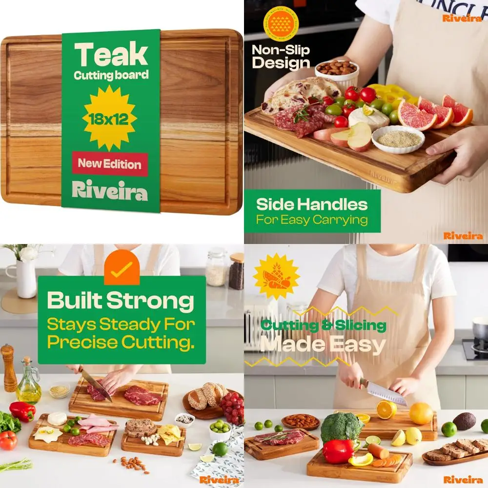

Large 18x12 Gourmet Teak Wood Cutting Board - Premium Natural Kitchen Cutting Board for Durability and Style