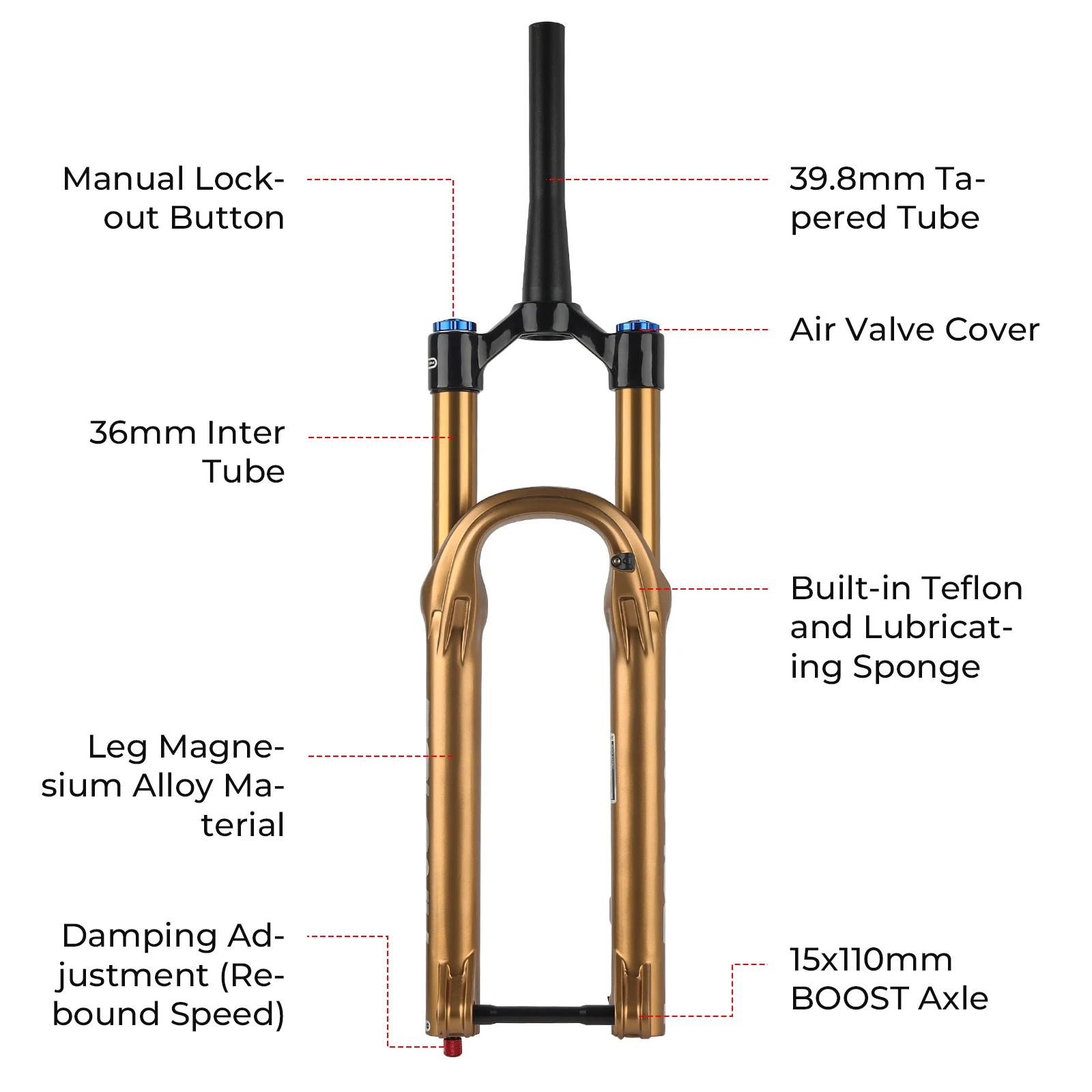 BOLANY MTB Boost Air Fork 27.5/29Inch Suspension Fork 160mm Travel 36mm Tube 15x110mm Mountain Bike Damping Adjustable Bike Fork