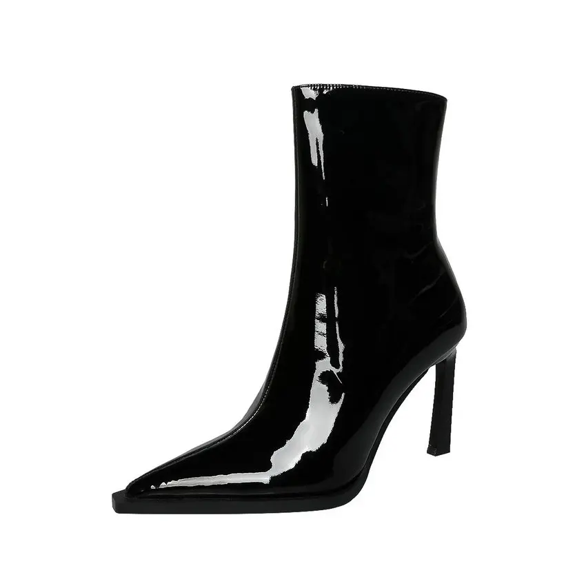 QUTAA 2027 Thin High Heels Women Ankle Boots Autumn Winter Genuine Leather Pointed Toe Shoes Woman Zipper Office Lady Size 34-39