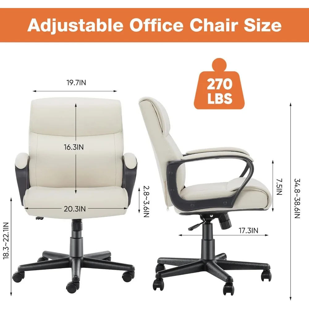 Gamer Pc Chair Cream Lumbar Support Executive Office Chair With Padded Armrests Adjustable Height Computer Armchair PU Leather