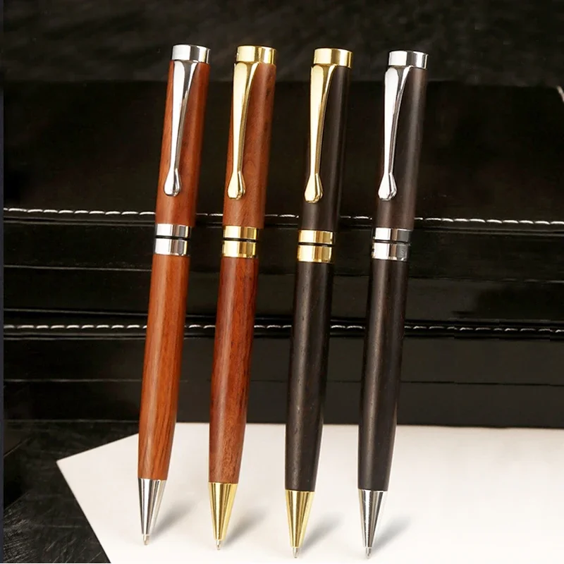 High Quality Brass Sandalwood Black Ballpoint Pen Bullet Shaped 1.0mm Vintage Business Gift Rotary Pen for Office Writing Tools