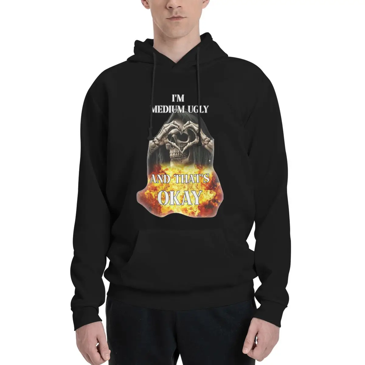 

Men Women I'm Medium Ugly And Thats Okay Edgy Skeleton Meme Hoodie Hooded Collar Hoodies Sweatshirts Long Sleeve Shirt