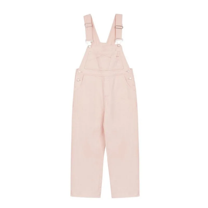 2024 New Pink Denim Baggy Jumpsuit Overalls Women Loose High-waisted Straight Rompers Trousers Youth Girls Casual Jeans Playsuit