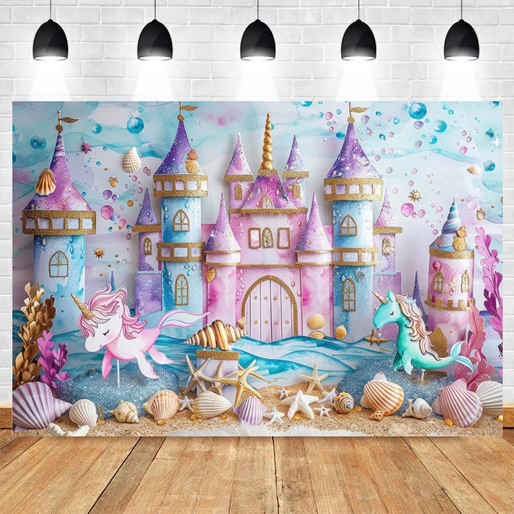 Mermaid Princess Backdrop for Photography Girl Birthday Party Decor Photo Background Under the Sea Baby Shower Backdrop Banner