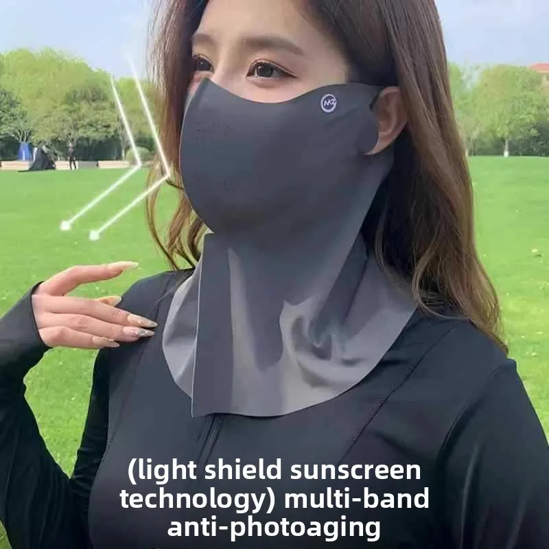 Summer Outdoor Breathable 3D Stereo Ice Silk Face Veil Full Face Neck Eye Corner Coverage Seamless UV Protection Sunscreen Mask