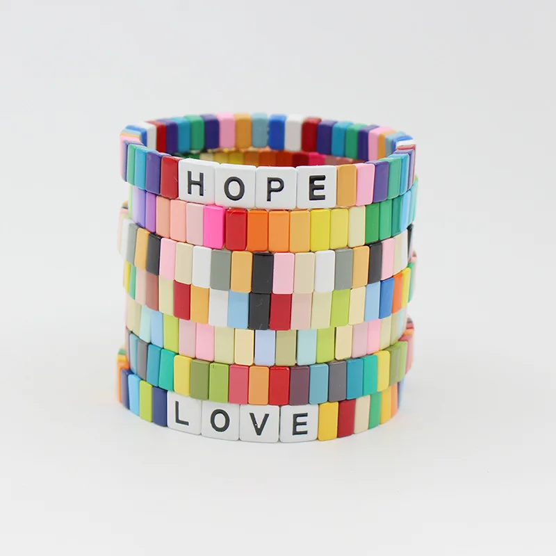 European and American DIY Fashion Popular Enamel Women's Bracelets Bohemian Letters Color Matching Elegant Ladies Bangle Jewelry